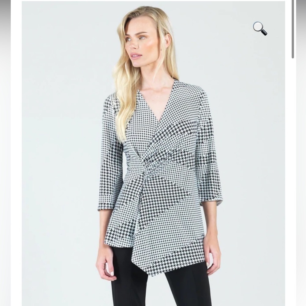 Clara Sun Woo Carefree Travel Fabric‎ Houndstooth Gathered Draped Tunic